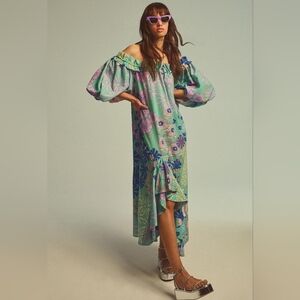 Anthropolgie Oopscool Off The Shoulder Printed Dress XS